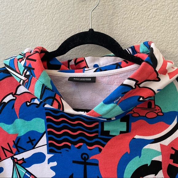 pink + dolphin graphic all over print hoodie sweatshirt womens medium - Picture 6 of 8